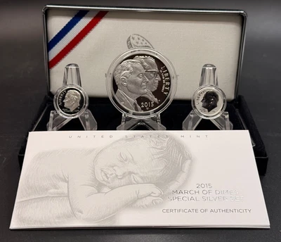 2015 March of Dimes Special Silver 3 Coin Set w/Reverse Proof Dime OGP/COA - Image 1 of 4