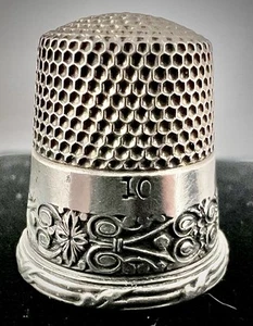 Antique Vintage KETCHAM & MCDOUGALL Sterling Art Deco Sewing Thimble Size 10 - Picture 1 of 5