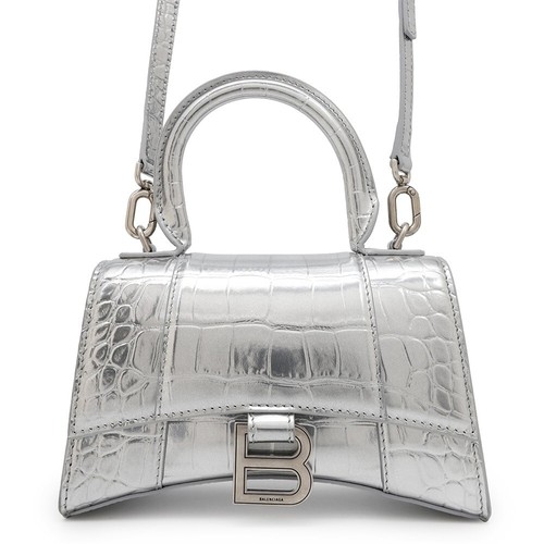 Borsa a mano Balenciaga Hourglass XS in pelle goffrata argento 7 5 x 4 3 x 2 8 pollici usata