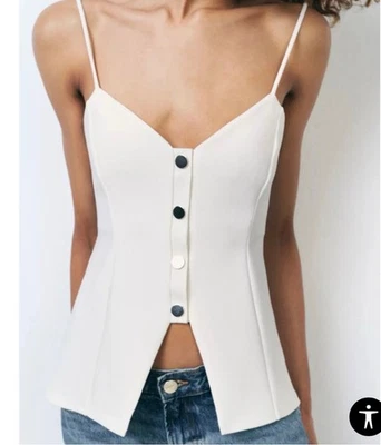Zara Top weiß silberne Knöpfe S/36 - Bild 1 von 3