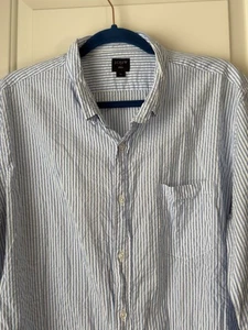 J Crew Shirt Mens XL Blue White Stripe Seersucker Button Up Long Sleeve - Picture 1 of 6