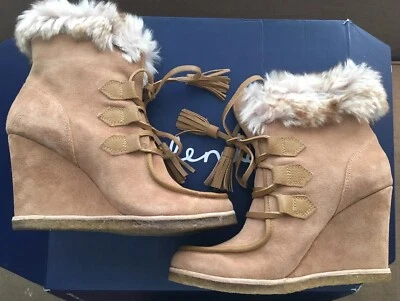New In Box Splendid Targan Tan Suede Wedge Ankle Boots Sz 6.5M Anthropologie - Изображение 1 из 4