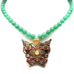 925 Silver Green Aventurine, Sapphire, Chrome Diopside, Topaz Necklace 17.0" - Picture 1 of 5