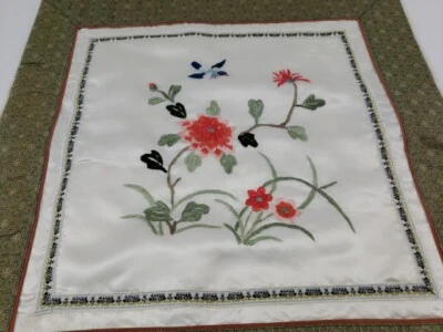 Vintage Flowers Chinese Silk Embroidered Floral Square Pillow Cover ONE 0625 - Image 1 of 4
