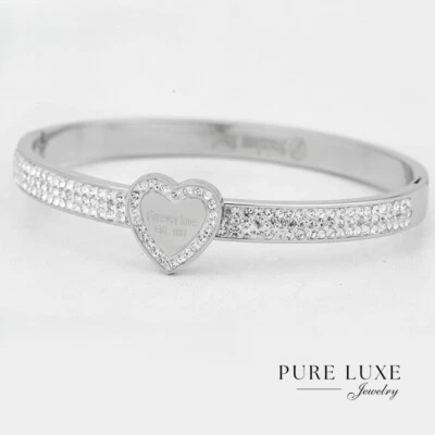 Women's 6.5" Stainless Steel Bangle Cubic Zirconia Bracelet High Polish*Box - Image 1 of 3