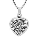 Floral Garden Framed Heart Sterling Silver Pendant Necklace