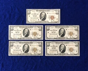 Lot of 5 $10 Ten Dollar 1929 NATIONAL CURRENCY Federal Reserve Bank of NEW YORK - Picture 1 of 2