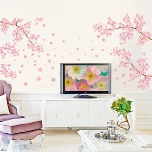 Pink Cherry Blossom Wall Stickers Beautiful Flower Tree Branch Sofa Background - Picture 1 of 5