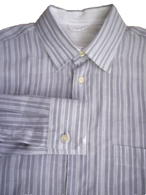 ] Ermenegildo Zegna Sport серый и белый в полоску длинные рукава хлопок и лен рубашка L - Изображение 1 из 4