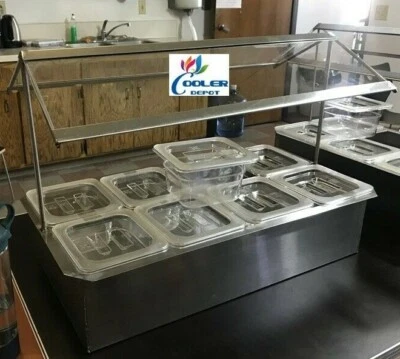 COOLER DEPOT NEW Condiment Sauce Station Caddy 8 Container Sneeze Guard Countertop Cold Table