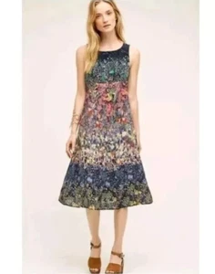 Anthropologie Larkspur Midi Dress by Maeve Size 6 Floral Silk Lined Sleeveless - Picture 1 of 15