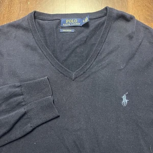 Polo Ralph Lauren Sweater Mens XL Navy V Neck Pima Cotton Jumper Sweatshirt - Picture 1 of 6
