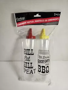 2 Clear BBQ Squeeze Bottle Condiment Dispensers 14oz Ketchup and Mustard - Picture 1 of 2