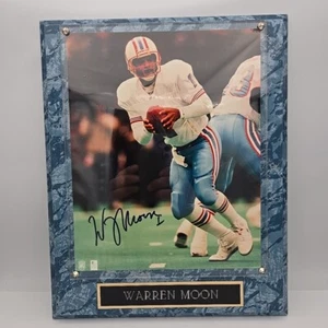 Warren Moon HOF firmata Houston Oilers 8x10 foto auto su targa con certificato di autenticità - Foto 1 di 3