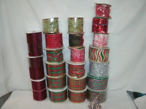 22 Rolls CHRISTMAS HOLIDAY RIBBON -Tartan/Silver/Poinsetta/Scarfing/Stripe -New - Picture 1 of 2