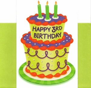 Happy 3rd Birthday Turning 3 Cake & Candles Hallmark Greeting Card - Picture 1 of 3