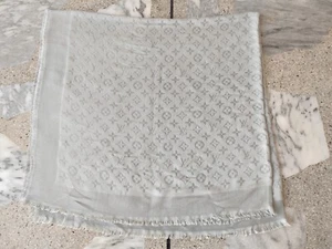 Louis Vuitton Silver Metallic Monogram Scarf with Silk, Metal & Wool Blend - Picture 1 of 8