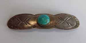 VINTAGE NAVAJO INDIAN SILVER TURQUOISE HAIR BARRETTE - Picture 1 of 3