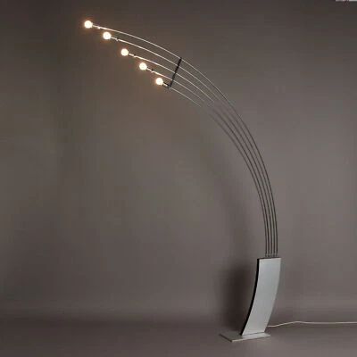 Lampadaire Vintage Aluminium Métal Cuir Italie Années 70-80 Original - Photo 1/4