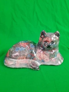 Cat Statue Laying Down Floral Flowers Figurine Decoupage Felt Bottom - Picture 1 of 9