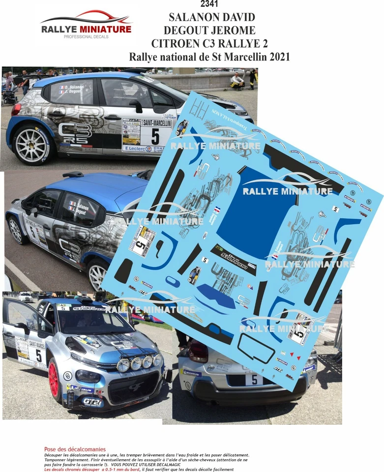 DECALS 1/43 REF 2341 CITROEN C3 SALANON RALLYE SAINT MARCELLIN 2021 RALLY - Photo 1/1
