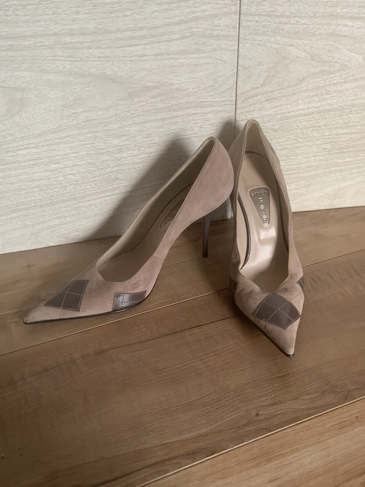 Zapatos de tacón alto Enrico Gibellieri punta gamuza bronceado estampado argyle Italia talla 39 Foto 1 de 4
