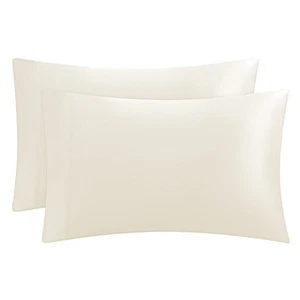 Satin Pillowcase for Hair and Skin, Ivory Queen Size Pillowcase Set of 2 - Si... - Picture 1 of 6