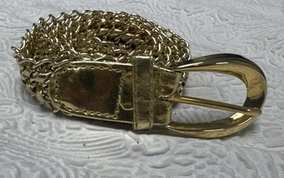 Belt Vintage Gold Metal Braided Chain Leather Connector Womens Size XL/2XL - Image 1 of 4