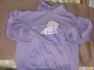 Keevici Purple Hoodie Sweatshirt Mochi Mochi Peach Goma Cat Anime Size L - Image 1 of 3