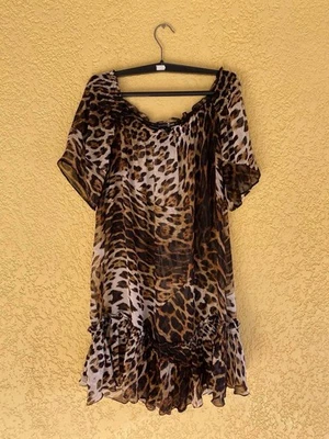 Vestido Roberto Cavalli Seda Estampado Leopardo Ropa de Playa Talla M Foto 1 de 4