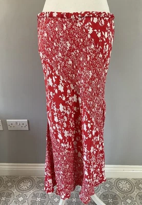 Dash red white floral 100% viscose panelled pullover long midi skirt UK 14 - Image 1 of 4