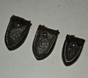 Vtg Sterling Small Belt Tips Lot of 3 Horse Tack Headstall Bridle Saddle .6"-.5" - Picture 1 of 11