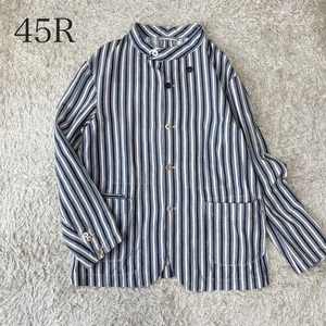 45R Stand Collar Striped Cotton Blouson Jacket Indigo Multi Men's Size 2XL - Picture 1 of 24
