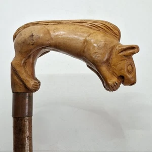 Hand Carved Squirrel Handle Wooden Walking Stick Unique Vintage - Picture 1 of 16