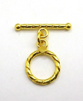 4 SET 15X27MM SOLID COPPER BALI TOGGLE CLASP 18K GOLD PLATED 557 ATL-65 - Image 1 of 3