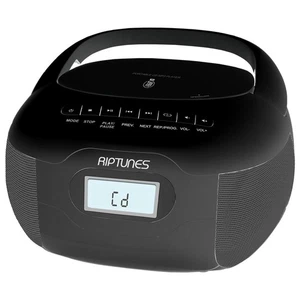 Riptunes CD MP3 Black BOOMBOX Bluetooth Aux-in USB, Phones jack, AC/DC Powered - Picture 1 of 3