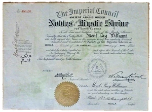 aNCIENT ARABIC ORDER NOBLES MYSTIC SHRINE IMPERIAL COUNCIL CERTIFICATE neocurio - Picture 1 of 16