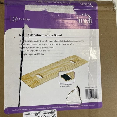 DMI Bariatric Transfer Board 735lb 10"x32"2-Handle Wheelchair Patient - Image 1 of 3
