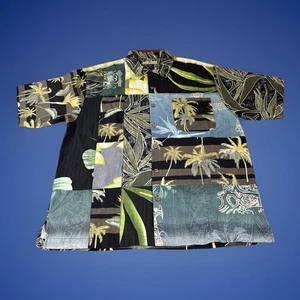 Tommy Bahama Seidenhemd Herren Large schwarz grün Seide Blumen Knopfleiste Hawaii - Bild 1 von 11