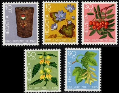 Stamps Switzerland 1975 Pro Juventute Forest Fruits Sc#B434_38 MNH - Image 1 of 2