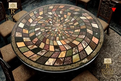 Multicolor Marble Mosaic Tabletop– Handcrafted Pietra Dura Round Inlay Stone 36" - Image 1 of 4