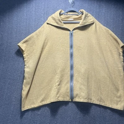 Lost Petal Linens Poncho Womens OS Mustard Yellow Zip Up Cape Shawl Wool Blend - Image 1 of 4