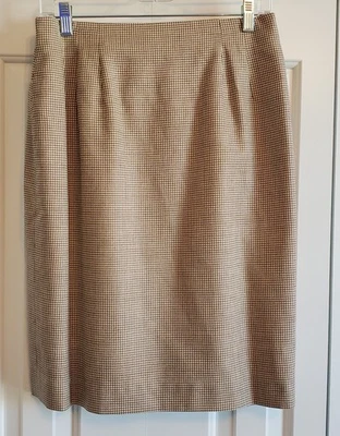 VTG Austin Reed Beige / Gold Black Houndstooth Check Wool Silk Blend Skirt Sz 12 - Image 1 of 4