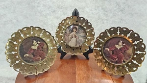 Set of 3 Vintage Round 6” Brass Butterfly Frame Art Boy/Girl England - Picture 1 of 9