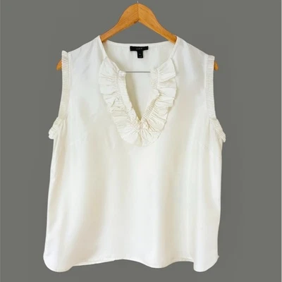 J Crew Womens Silk Ruffled Top Size 14 Ivory White Sleeveless Classic Romantic - Image 1 of 4