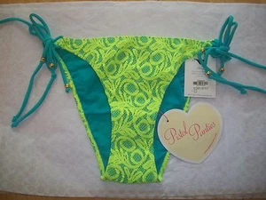 PISTOL PANTIES BLUE & YELLOW STRING BIKINI BOTTOM NWT VERY CUTE!!! MEDIUM - Picture 1 of 4