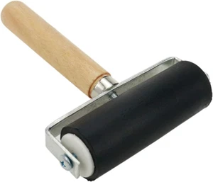 Risbay 1Pc 4Inch Black Rubber Roller with Wooden Handle for Printing,Gluing - Picture 1 of 12
