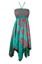Women's Floral Halter Dress, Sea Green Printed Bohemian Recycled Summer S/M