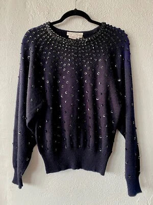 Suéter Vintage Años 60 Panache Negro Nylon Acrílico Lentejuelas Talla S Foto 1 de 4