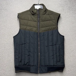Kenneth Cole Reaction Puffer Vest Jacket Mens M Black Green Full Zip Outdoor - Picture 1 of 10